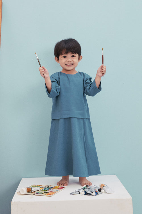 The Arte Baby Baju Kurung Dress Steel Blue