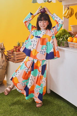 At The Market Collection Girl Teacup Skirt Fruit Punch Print