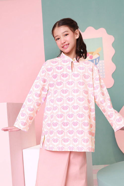 The Nikmat Collection Girl Mandarin Collar Kurung Top Cupcake Print