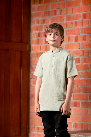 baju raya family sedondon boy short sleeves shirt matcha green