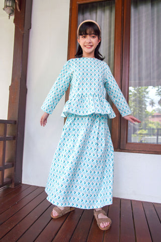 The Nikmat Collection Girl Teacup Skirt Mint Drops Print