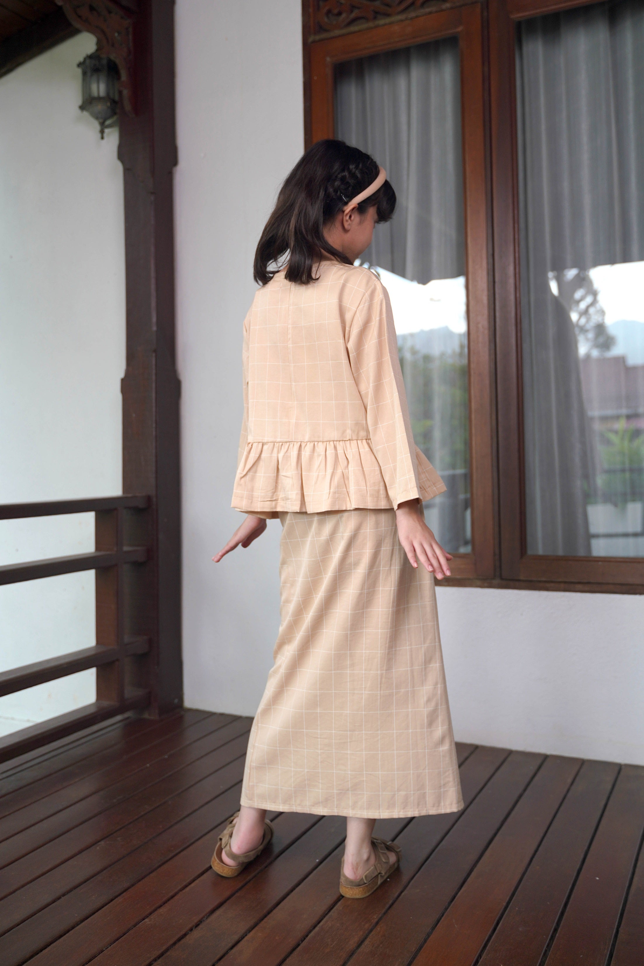 The Nikmat Collection Girl Classic Skirt Checked Caramel