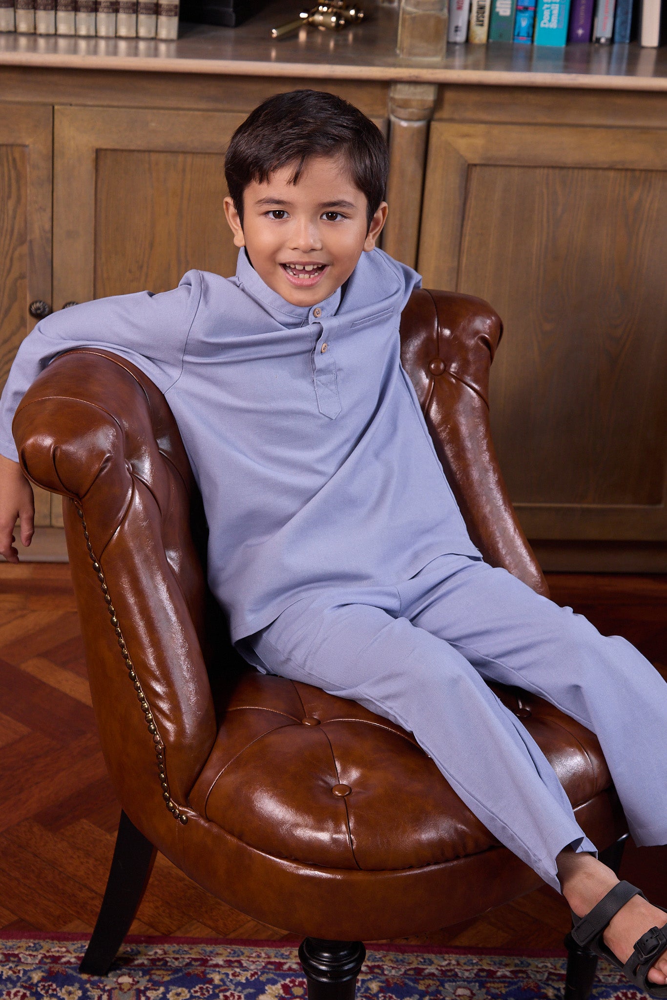 The Warisan Raya Boy Baju Melayu Set Stone Blue