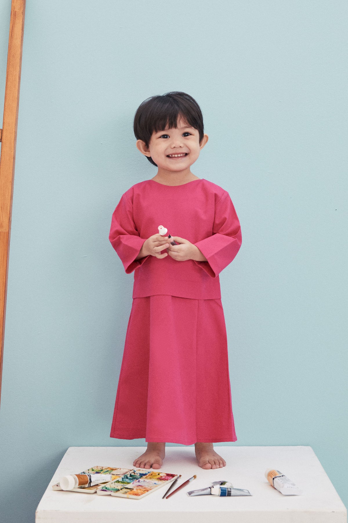 baju raya family sedondon kids baby kurung fuchsia pink