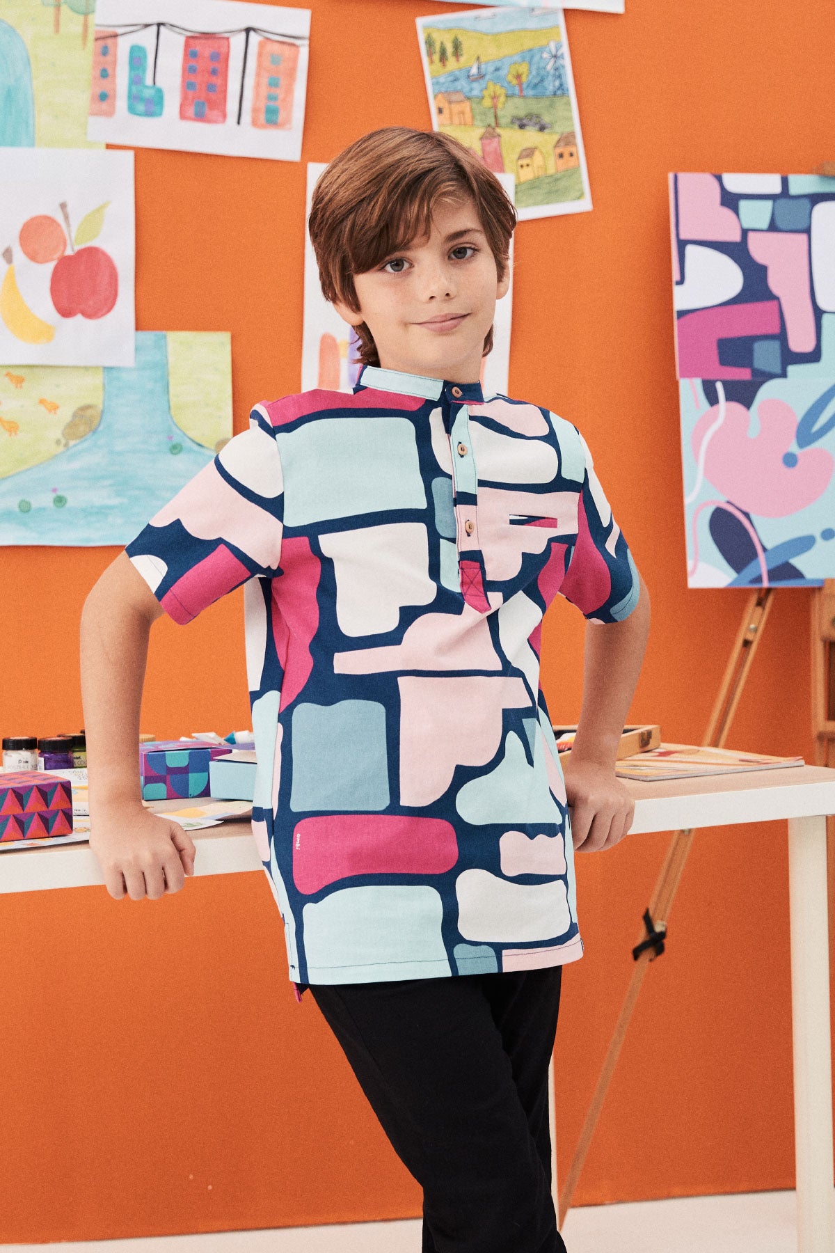 boys top for eid kenduri event wear picasso print