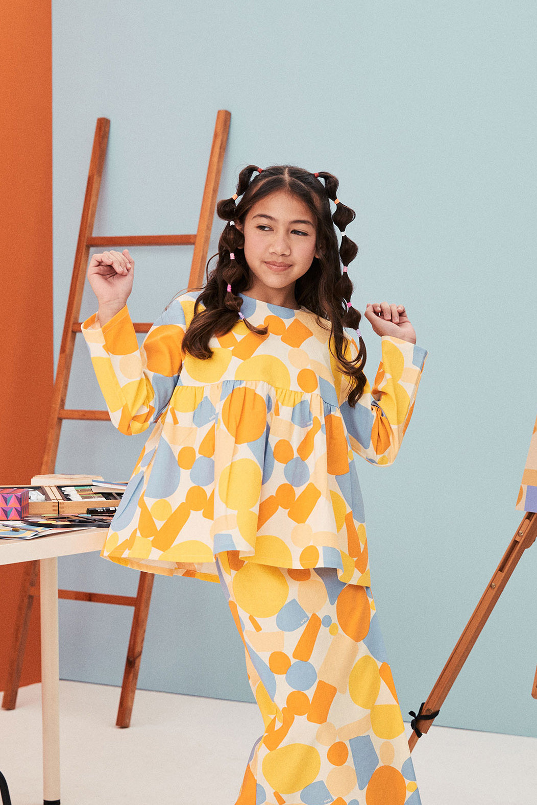 baju raya family sedondon kids girls ruffle blouse starry print