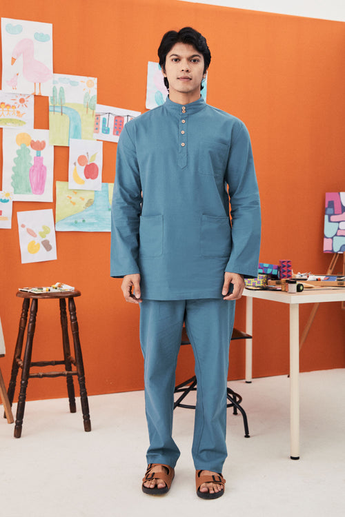 The Arte Men Baju Melayu Set Steel Blue