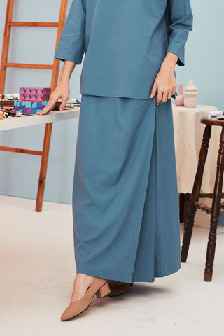 baju raya family sedondon women folded skirt steel blue