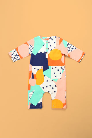 cotton linen printed baby jumpsuit 