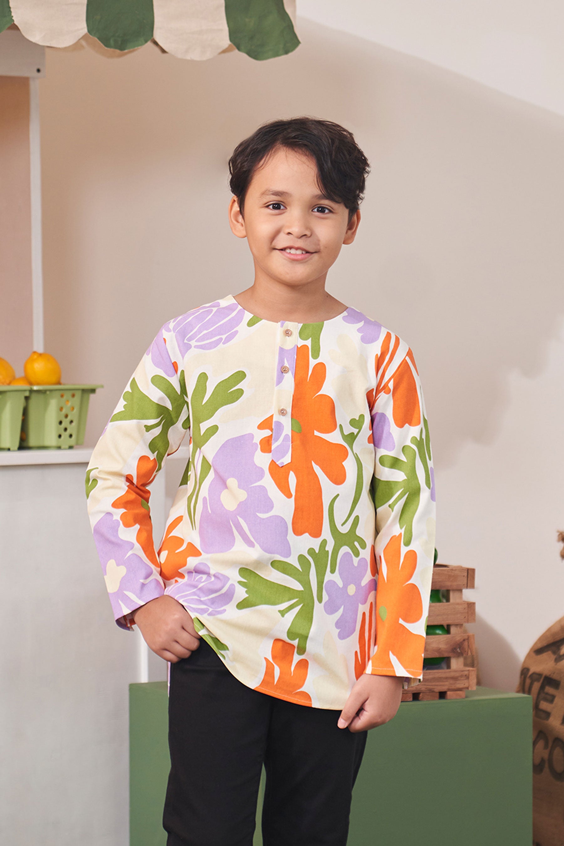 baju raya family sedondon kids kurta boy fluer print 