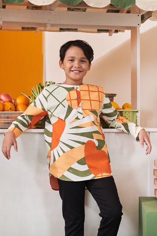 baju raya family sedondon kids kurta boy top sunflower print