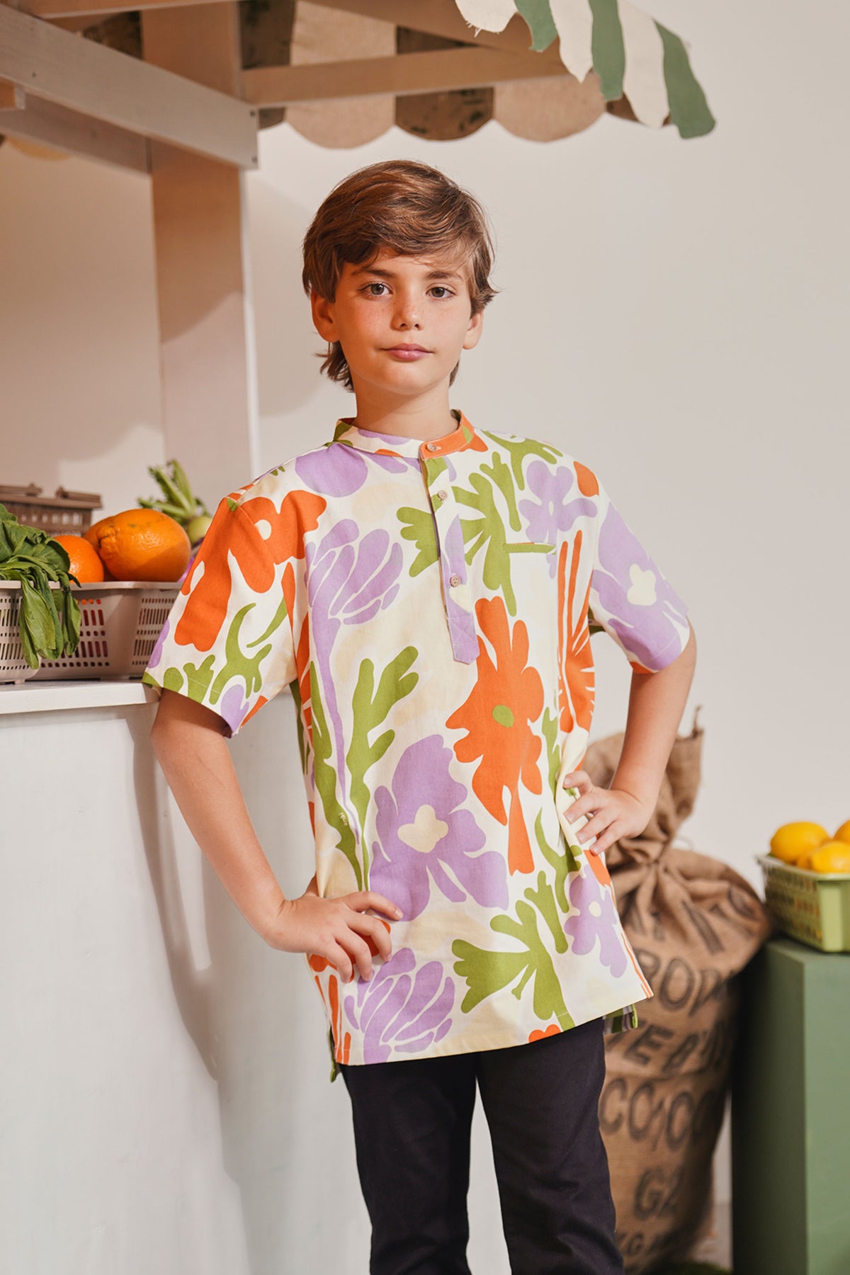 baju raya family sedondon boy short sleeves shirt fleur