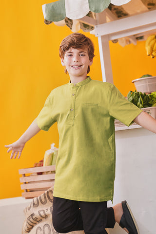 baju raya family sedondon boy short sleeves shirt lime green