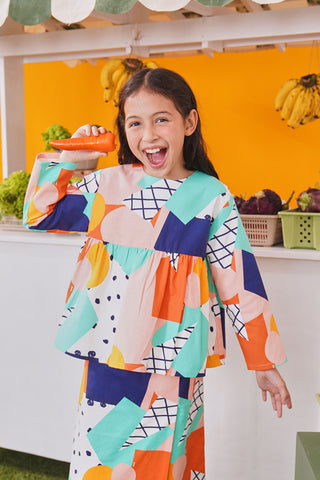 baju raya family sedondon kids girl ruffle blouse fruitpunch print 