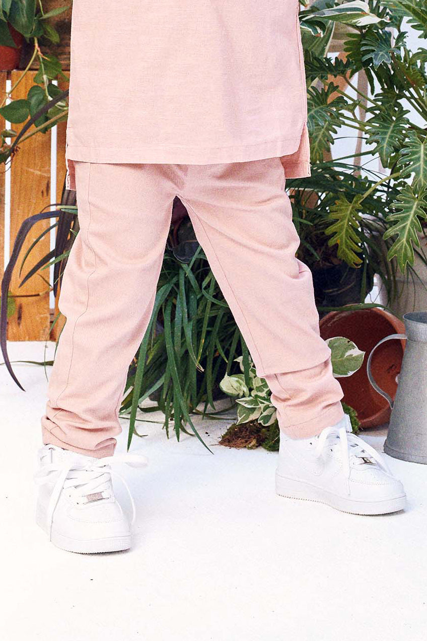 baju raya family sedondon kids boy slim fit pants dusty pink 