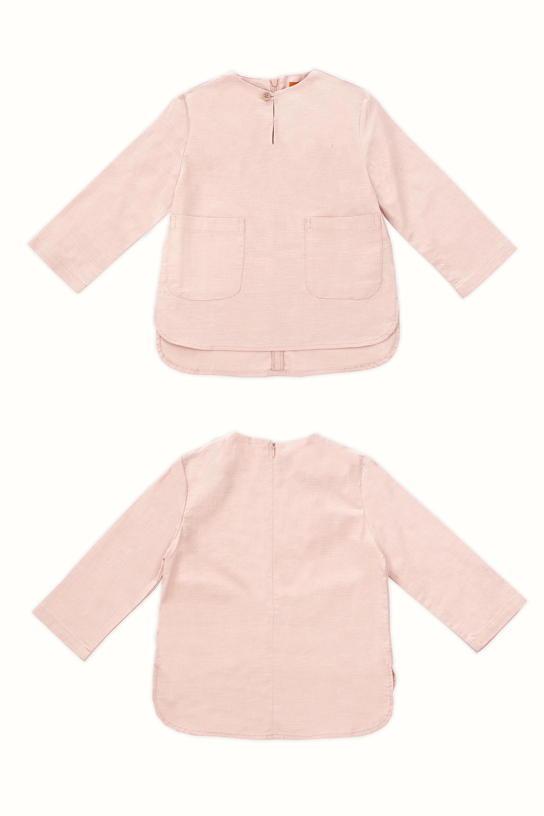 cotton linen baju kurung top dusty pink