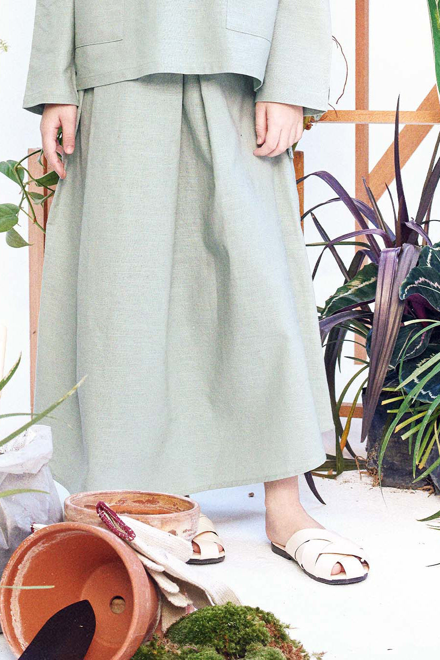 baju raya family sedondon kids girls teacup skirt sage green