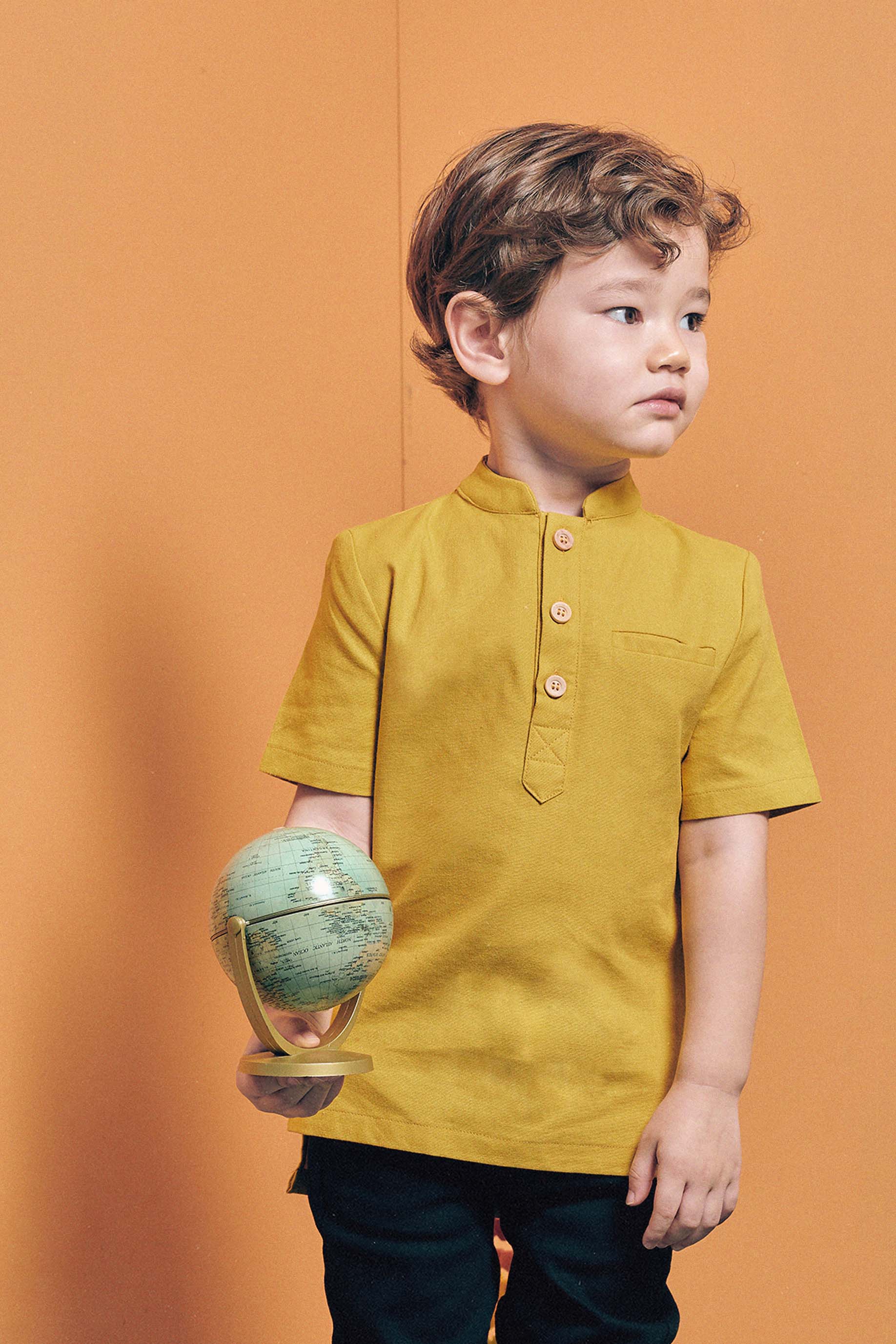 baju raya family sedondon boys shirt short sleeve mustard yellow 