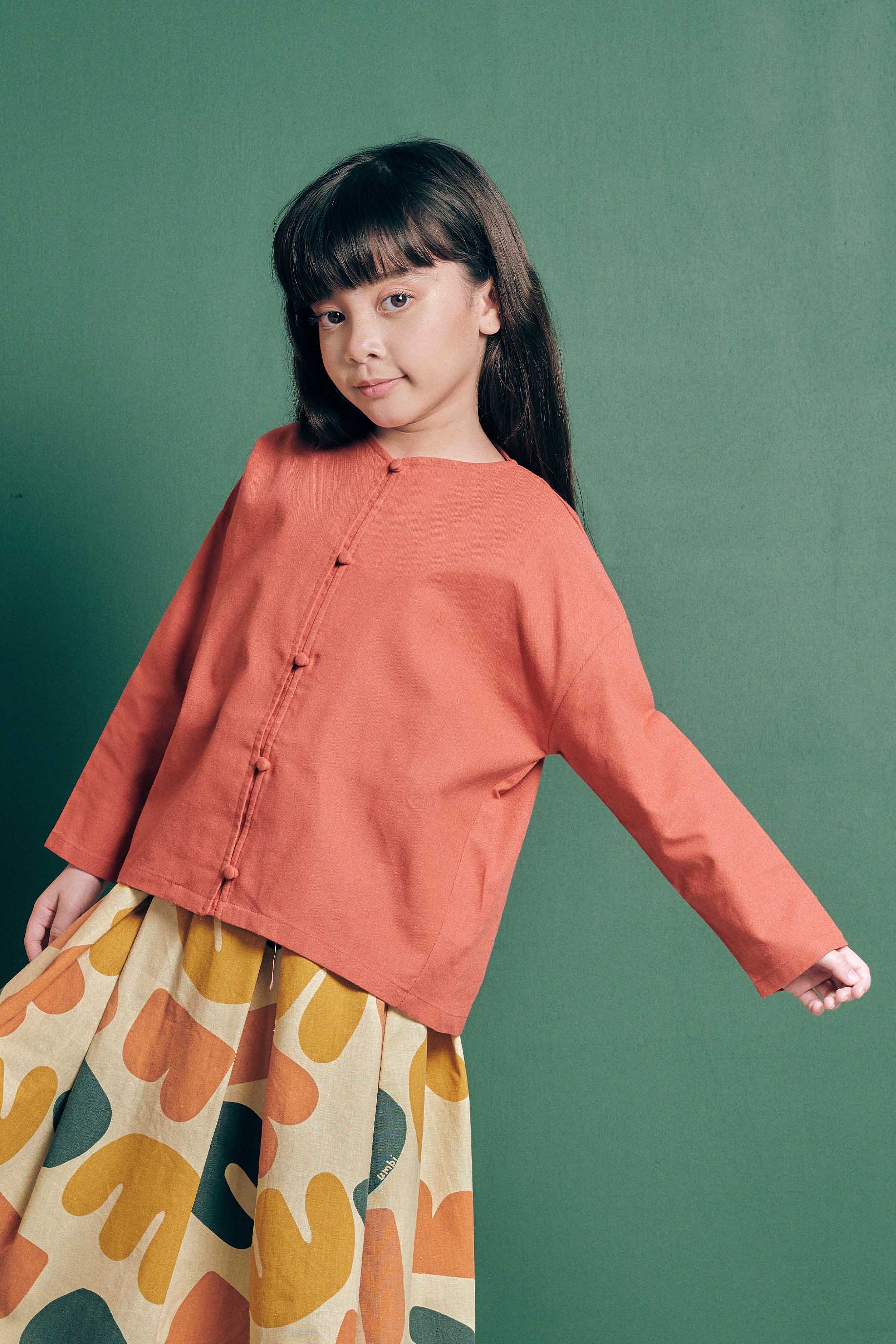 baju raya family sedondon girls blouse terracota
