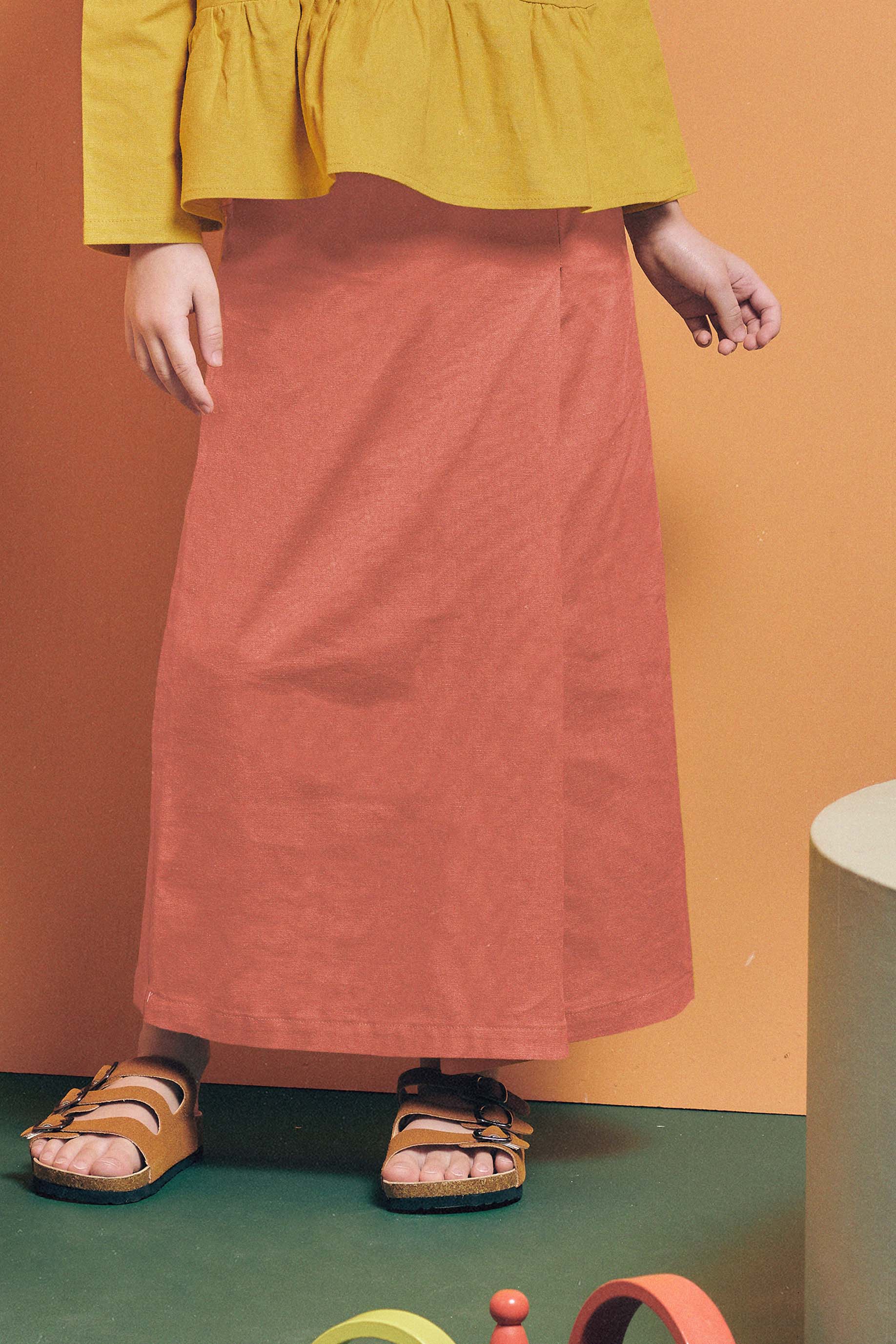 baju raya family sedondon girls classic skirts terracotta