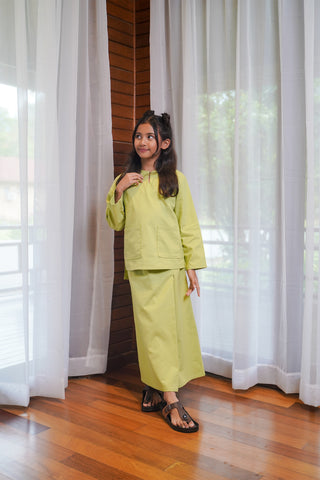 At The Market Collection Girl Kurung Top Lime Green