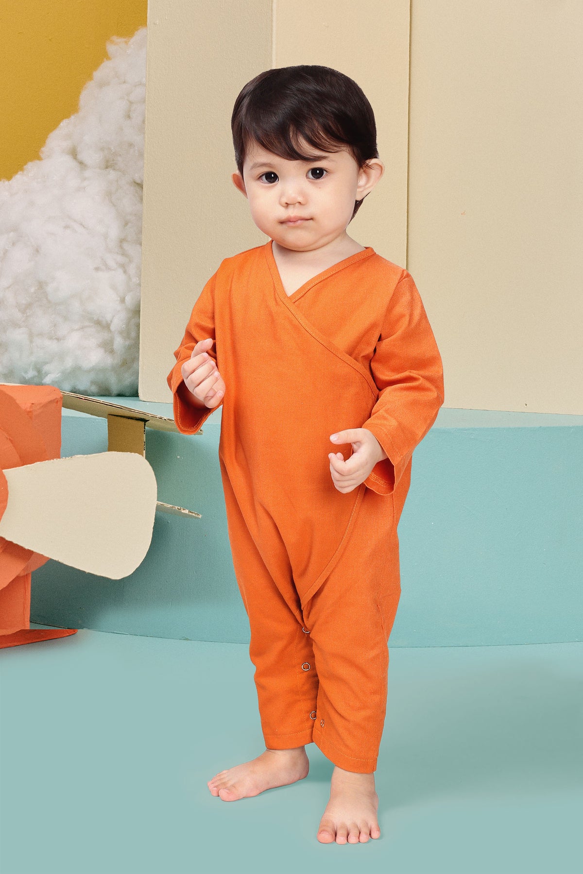baju raya family sedondon kids baby kimono jumpsuit orange 