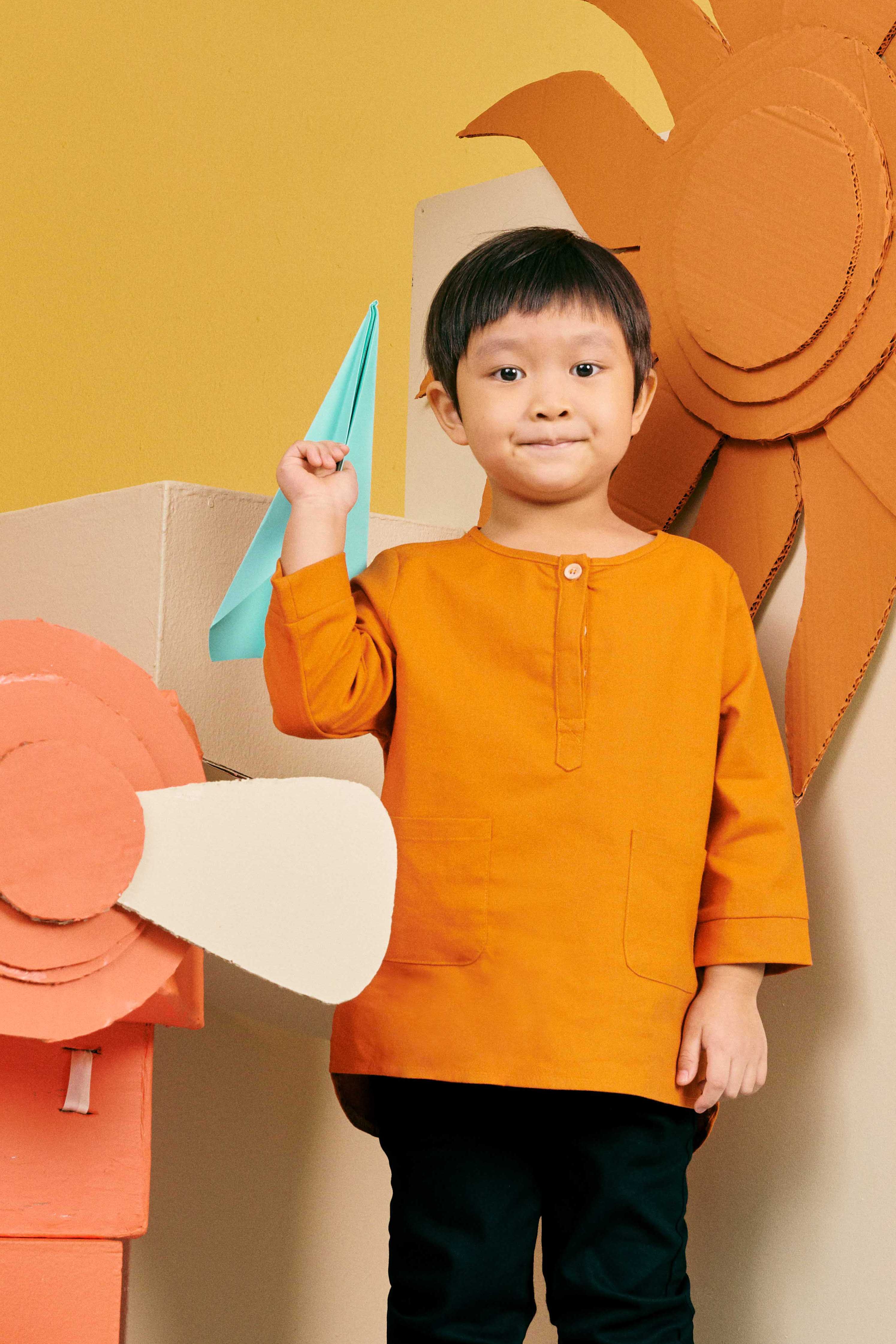 baju raya family sedondon kids kurta top orange