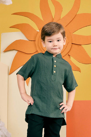 baju raya family sedondon kids modern short sleeve shirt emerald