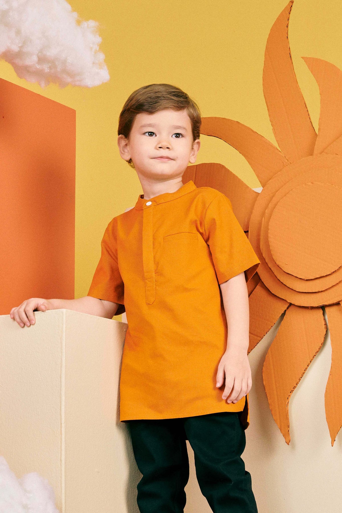 baju raya family sedondon kids boy short sleeves shirt orange 