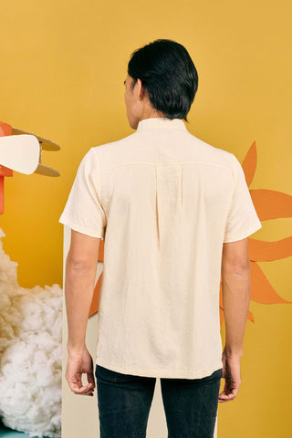 cotton linen blend men shirt short sleeves