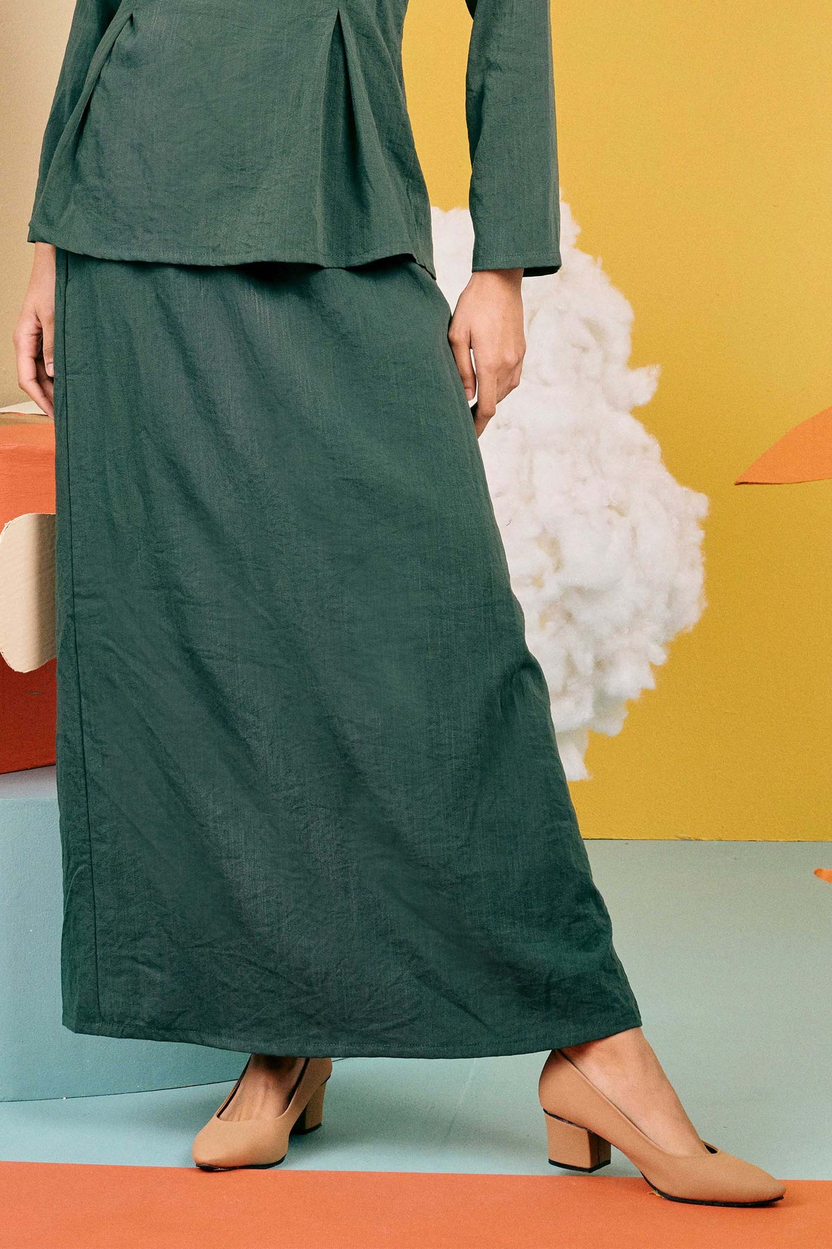 baju raya family sedondon adult women basic skirt emerald green 