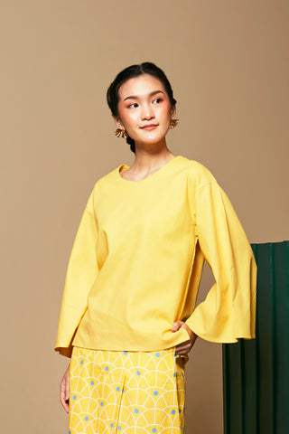 baju raya family sedondon adult women flare blouse yellow