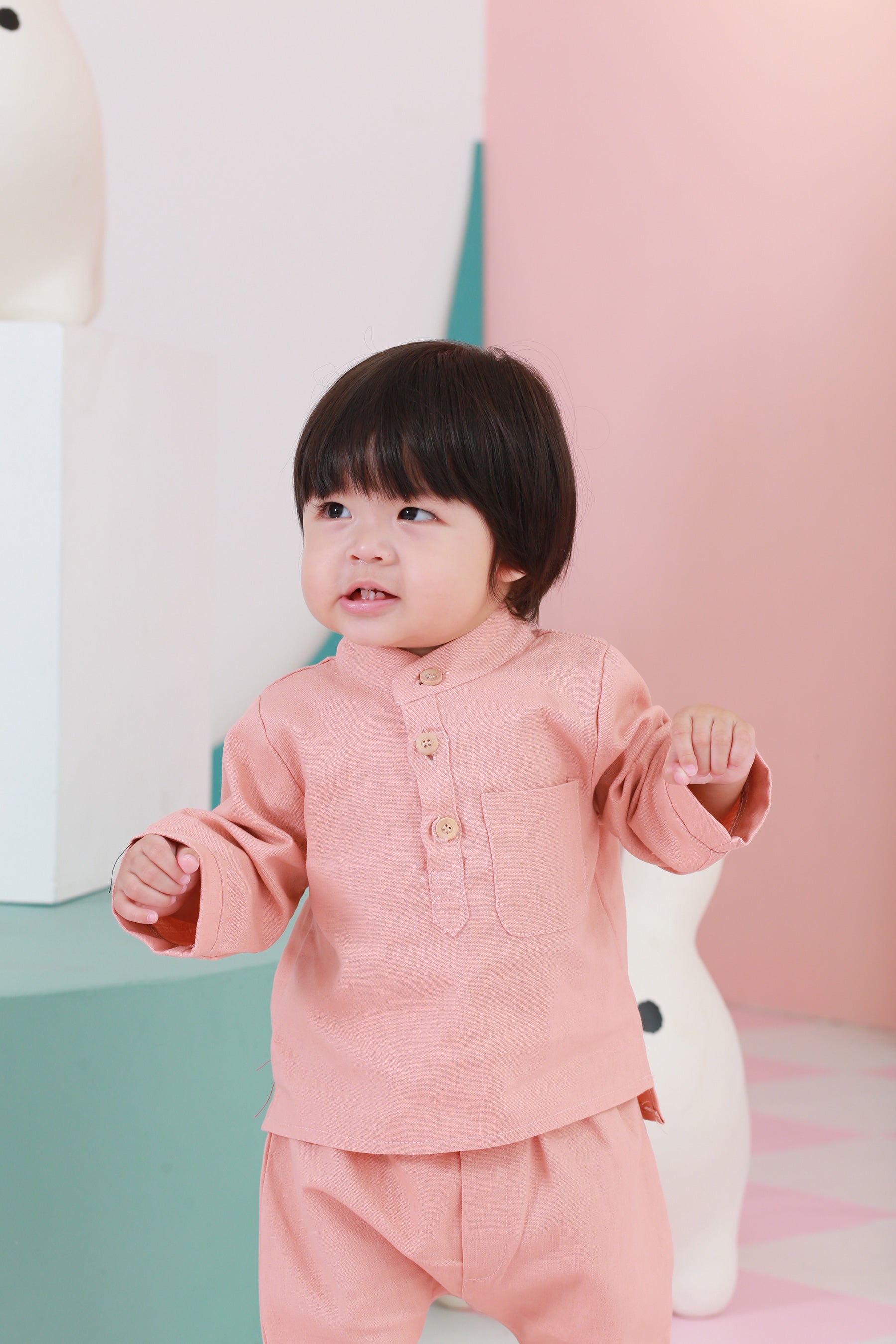 one set baby baju melayu long sleeve button eid raya kenduri event wear 