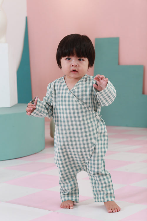 The Nikmat Collection Baby Kimono Jumpsuit Checked Tiffany