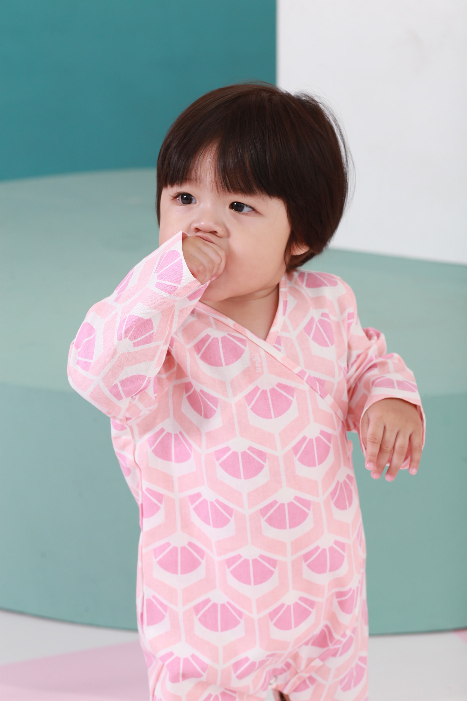 The Nikmat Collection Baby Kimono Jumpsuit Cupcake Print
