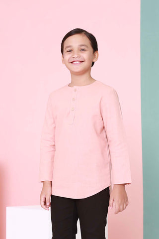 baju raya family sedondon kids boy kurta top blush pink
