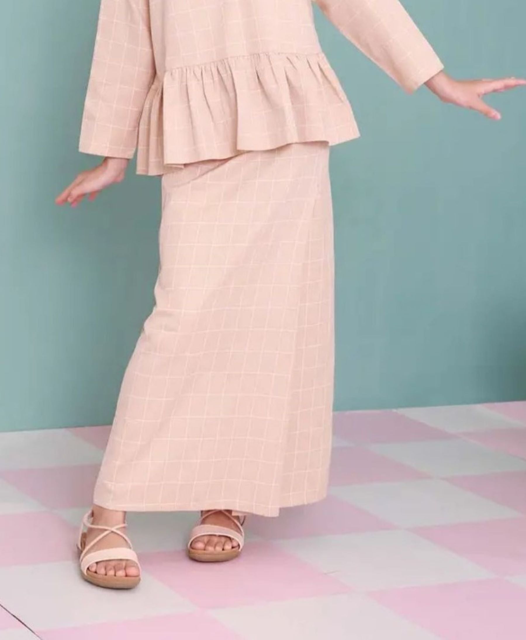 baju raya family sedondon kids girl classic skirt checked caramel print