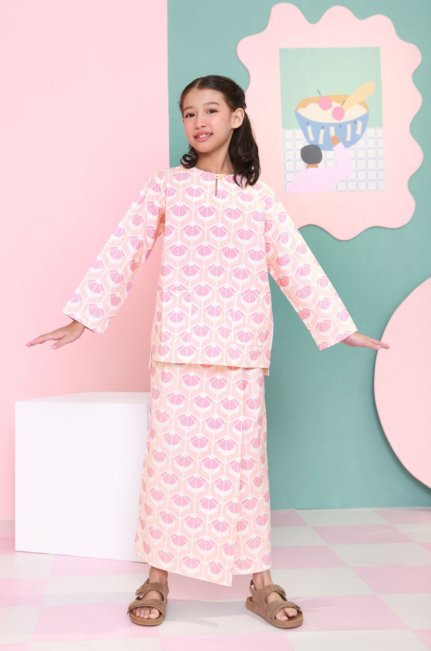 The Nikmat Collection Girl Kurung Top Cupcake Print