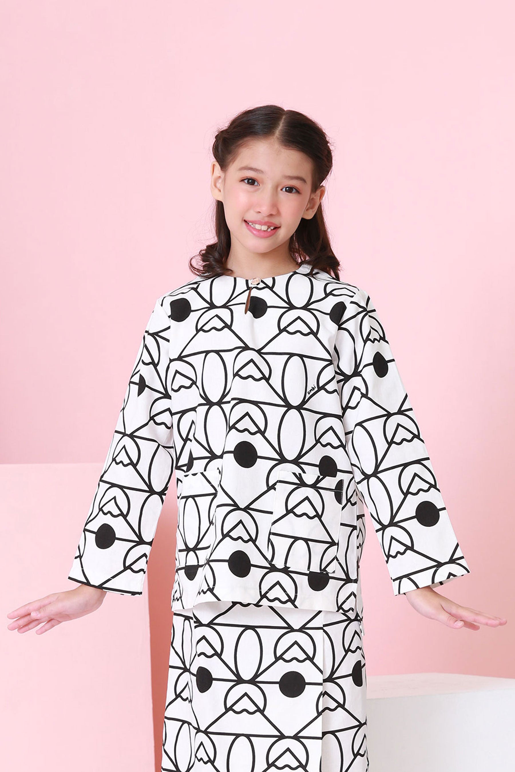 baju raya family sedondon kids girl kurung top fuji print