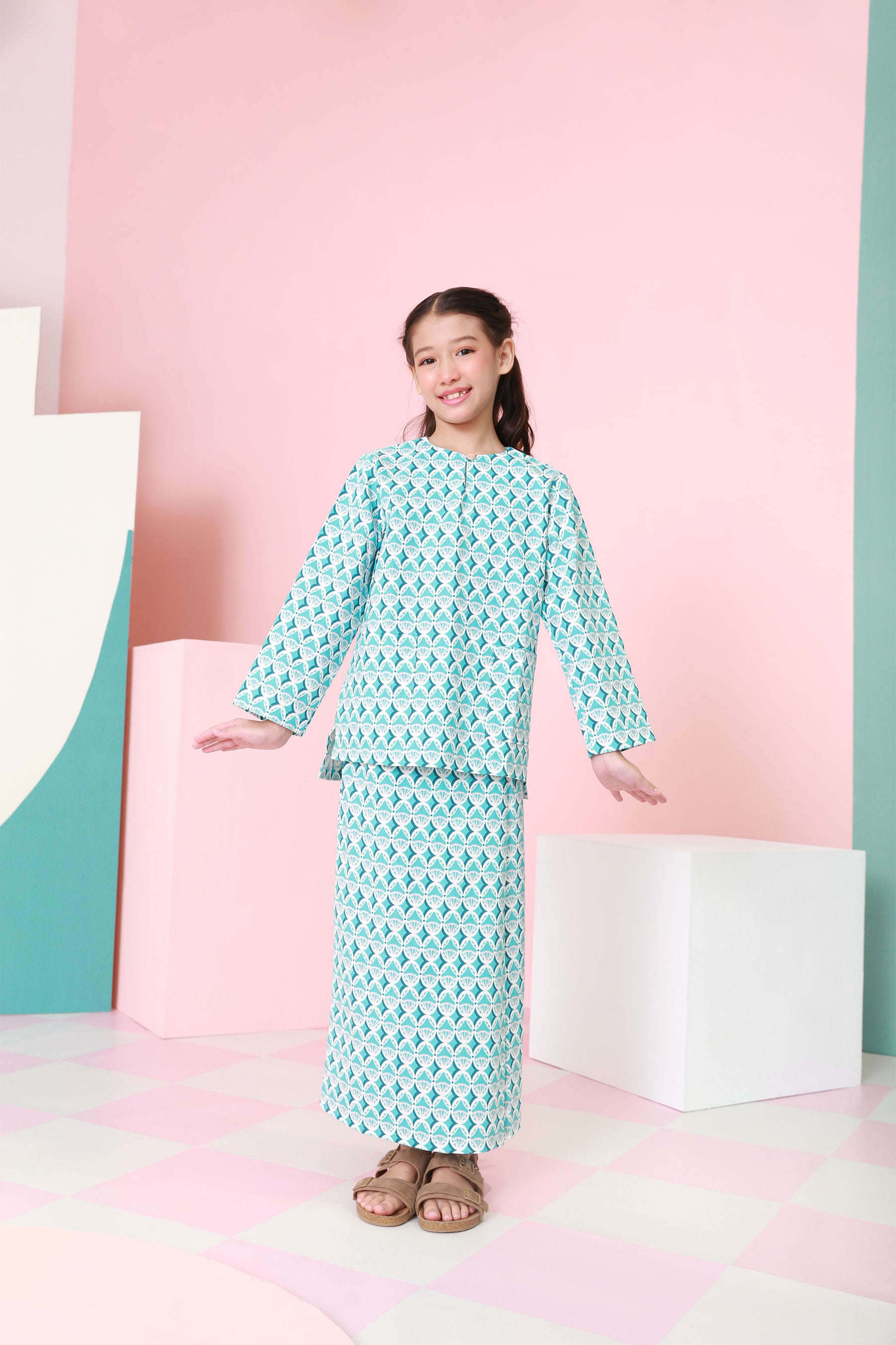 cotton linen baju kurung girl checked tiffany box printed pattern 
