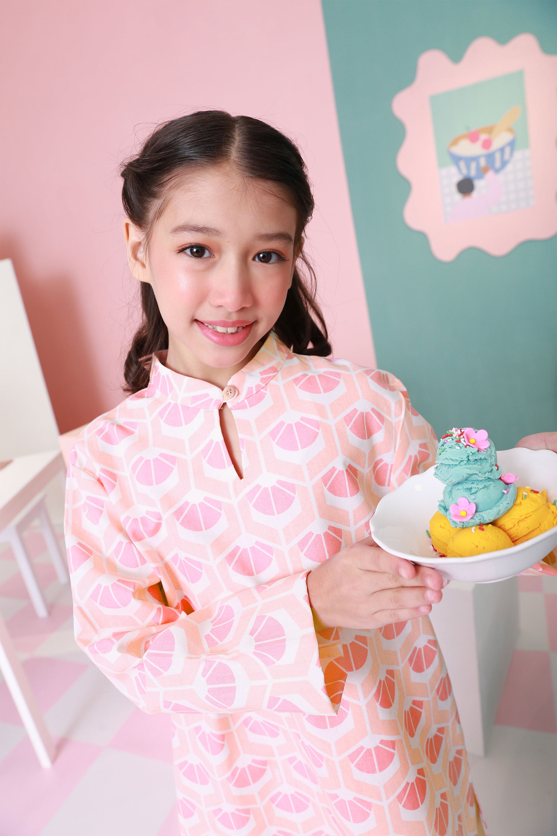 girl printed cupcake match with blush skirt