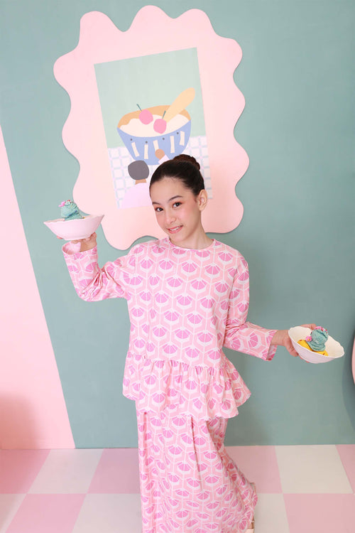The Nikmat Collection Girl Petit Ruffle Blouse Cupcake Print
