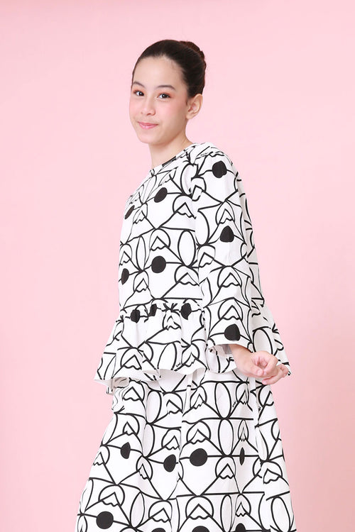 The Nikmat Collection Girl Petit Ruffle Blouse Fuji Print
