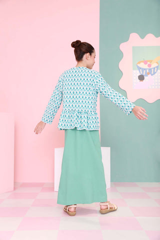 The Nikmat Collection Girl Petit Ruffle Blouse Mint Drops Print