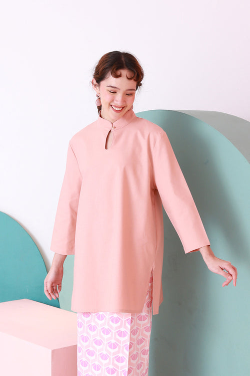 The Nikmat Collection Women Mandarin Collar Kurung Blouse Blush