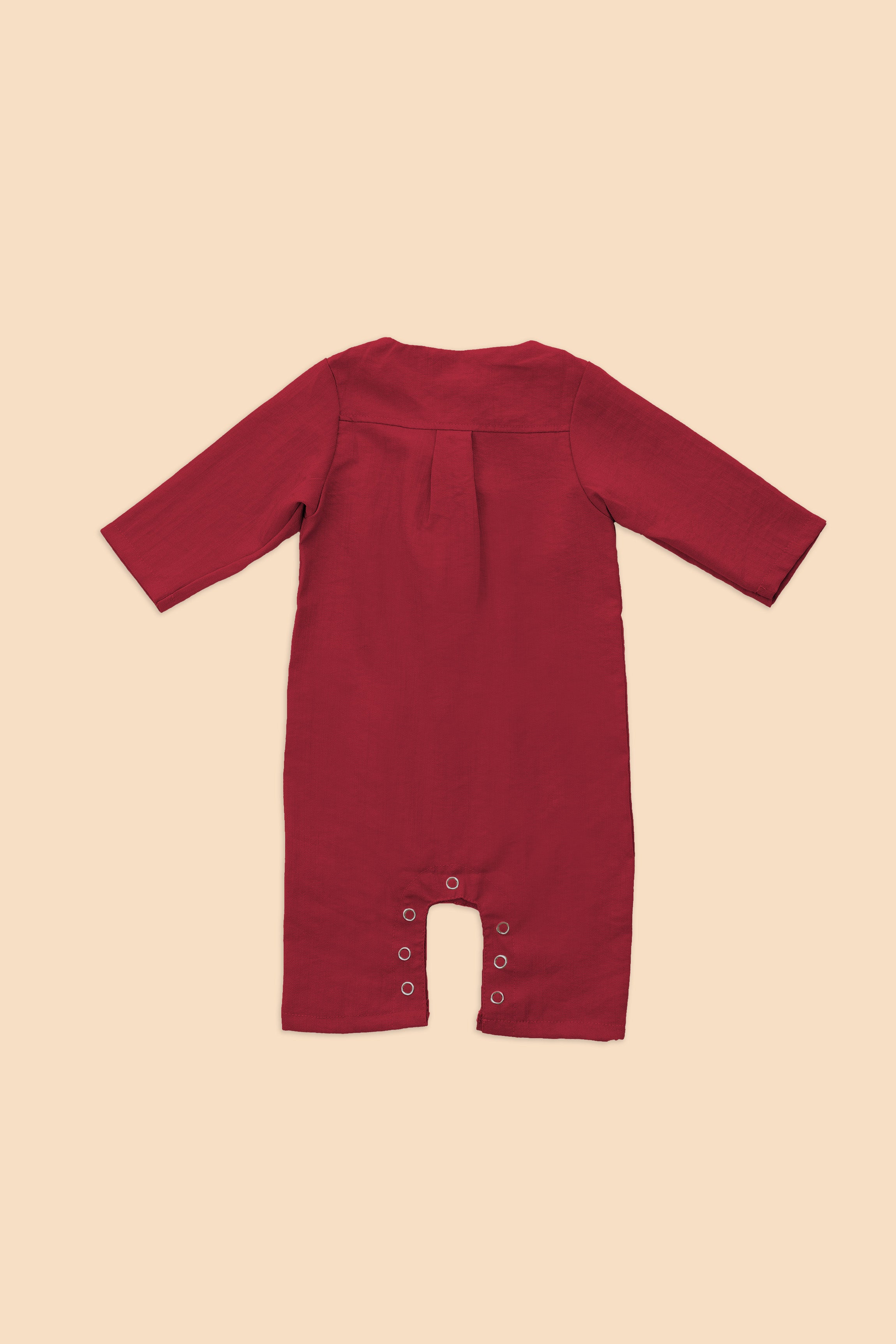 cotton linen baby rompers with button and pocket