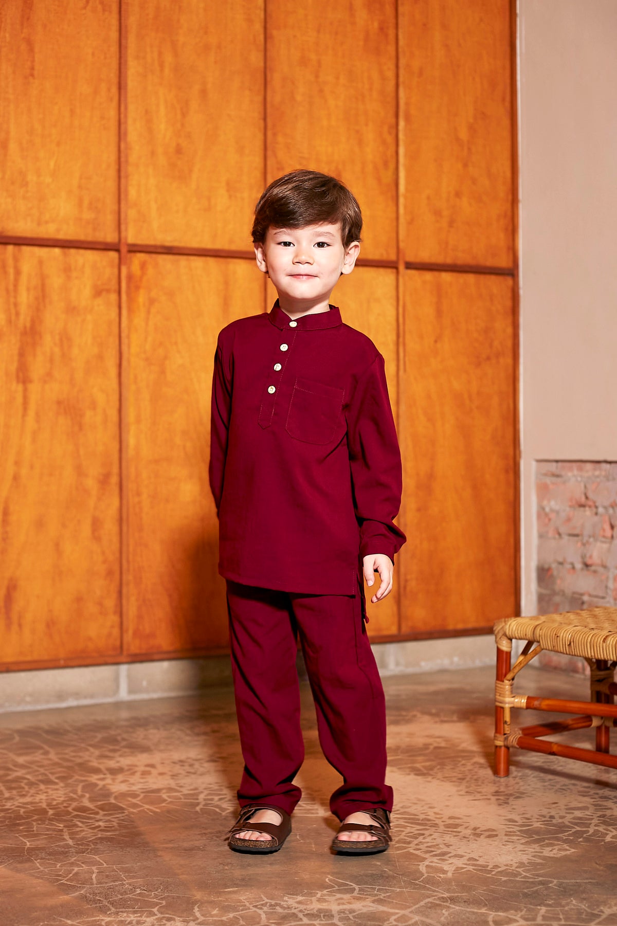 baju raya family sedondon kids boy baju melayu set maroon