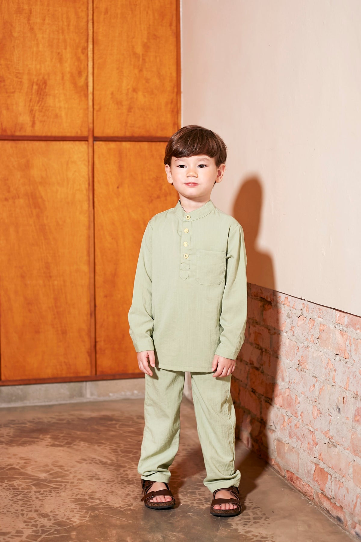 baju raya family sedondon kids boy baju melayu set matcha green