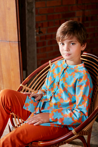 baju raya family sedondon kids boy button kirana print