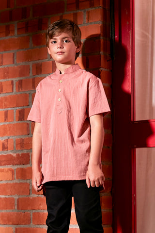 baju raya family sedondon boy short sleeves shirt watermelon pink
